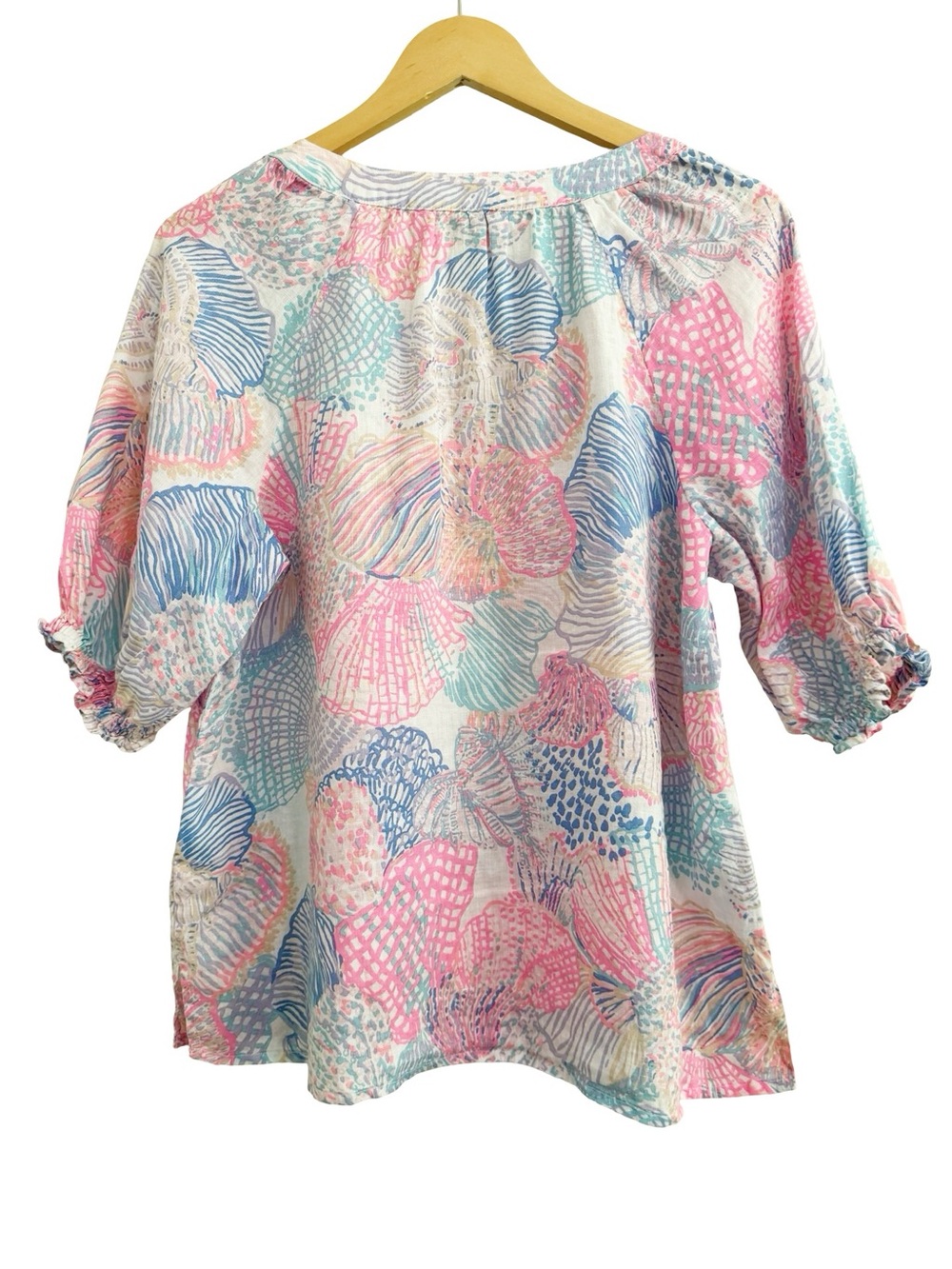 Lilly Pulitzer Seacoast Linen Caprina Roar Of The Seas Puff Sleeve Top Medium - Picture 5 of 13